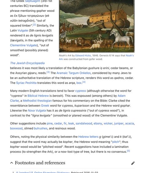 https://en.m.wikipedia.org/wiki/Gopher_wood Gopher Wood, Biblical History, Genesis 6, Noahs Ark, History, Wood