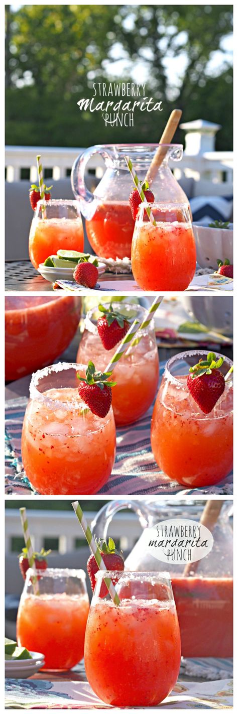 Strawberry Margarita Punch! SO EASY and delicious. Make this for every BBQ! Favorite #cocktail ever. - The Cookie Rookie Strawberry Margarita Punch, Margarita Punch, Cookie Rookie, Strawberry Margarita, Drinks Alcohol, God Mat, Strawberry Lemonade, Slushies, Summer Cocktails