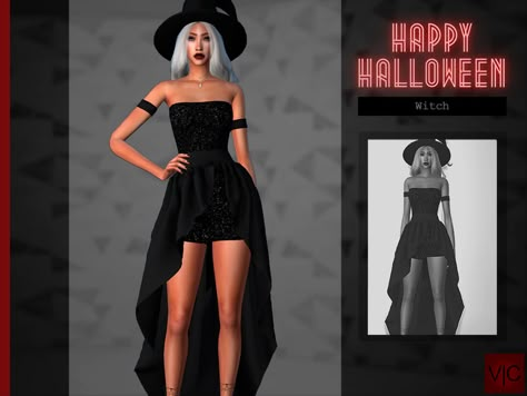 Sims 4 Cc Goth, Mods Sims 4, Sims 4 Anime, Pelo Sims, Black Halloween Dress, Witch Dress, Sims 4 Teen, Sims 4 Dresses, Look Formal