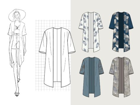 I will make fashion flat drawing by your illustration or images Kimono Flat Sketch, Flats Fashion Illustration, Kimono Technical Drawing, Jacket Flat Drawing, Fashion Flat Drawing, Rust Dyeing, Kimono Outer, Fashion Theory, Outer Linen