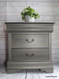 Steel Nightstand, Tall Nightstand, Bedroom Furniture Makeover, Grey Dresser, Painted Bedroom Furniture, Furniture Rehab, Chalk Paint Furniture, Farmhouse Furniture, Refurbished Furniture