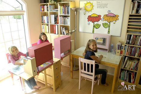 Homeschool.  Ikea table with center drawers. Ikea Norden Table, Norden Table, Schoolroom Ideas, Ikea Norden, Norden Gateleg Table, Living Room Zones, Pink Boxes, Gateleg Table, Homework Station