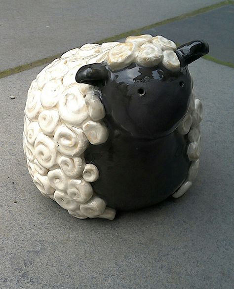 Barbara the Ceramic Sheep, with a very woolly fleece.    A ceramic garden ornament (14 cm high) a hand built pinch pot using a coiling technique.   This cute ceramic lamb is very tactile too. Coiling Technique, Ceramic Sheep, Clay Pinch Pots, Pottery Pinch Pot, Ceramic Pinch Pots, Coil Pottery, Coil Pots, Beginner Pottery, Ceramic Garden