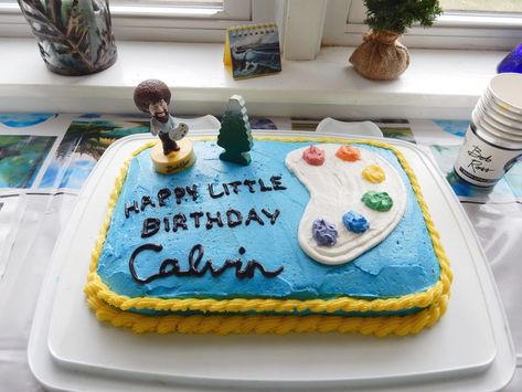 Bob Ross Cake Ideas, Bob Ross Inspired Tattoos, Bob Ross Birthday Cake, Bob Ross Party Ideas, Bob Ross Cake, Bob Ross Birthday Party, Bob Ross Party, Bob Ross Birthday, Painting Party