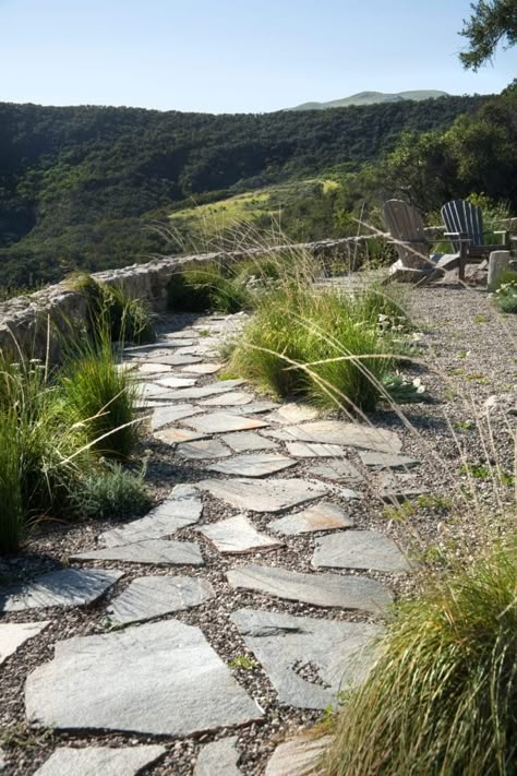 Big Leaf Plants, Flagstone Pathway, Gravel Walkway, Flagstone Walkway, Walkway Design, Walkways Paths, Gardens Ideas, California Garden, Areas Verdes