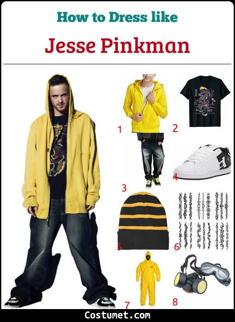 Jesse Pinkman (Breaking Bad) Costume for Cosplay & Halloween 2021 Jesse From Breaking Bad Outfits, Breaking Bad Fashion, How To Dress Like Jesse Pinkman, Breaking Bad Outfit Ideas, Jessie Pinkman Halloween Costume, Jesse And Jane Breaking Bad Costume, Jessie Breaking Bad Costume, Movie Characters Cosplay, Jesse Pinkman Outfit Ideas