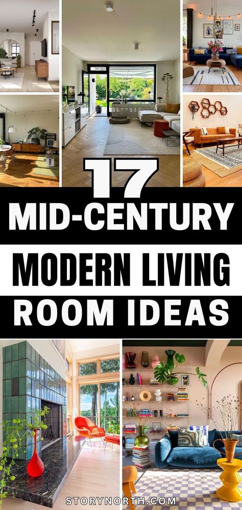 Save this pin for a dose of vintage charm and modern elegance in your living space! Discover stunning decor inspiration for a stylish home makeover. #MidCenturyModern #LivingRoomDecor #HomeDesignIdeas Retro Style Homes Interior Design, Post Modern Home Decor, 17 Aesthetic, Midcentury Modern Living Room, Brick Wall Ideas, Modern Living Room Ideas, Mod Art, Vintage Mid Century Furniture, Retro Tiles