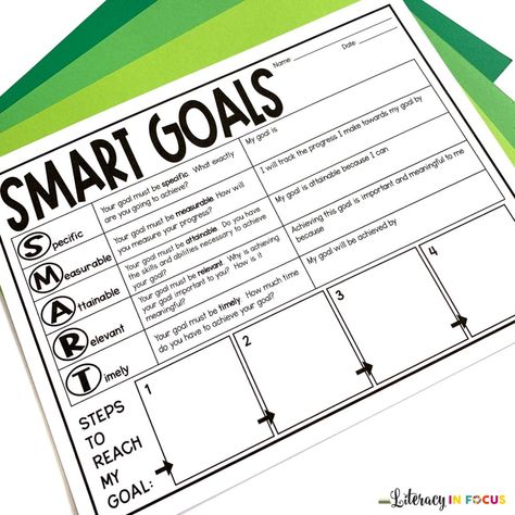 Teach students how to set SMART goals with this goal-setting worksheet. Provide students with the tools necessary for accomplishing their goals. Use a graphic organizer to help students develop and implement SMART goals. Goal Setting High School, Classroom Goal Setting, High School Goal Setting, Smart Goals Examples Student, Goal Setting Worksheet For Students, Student Goal Setting, Reading Coach, Emotional Learning Activities, Smart Goals Worksheet