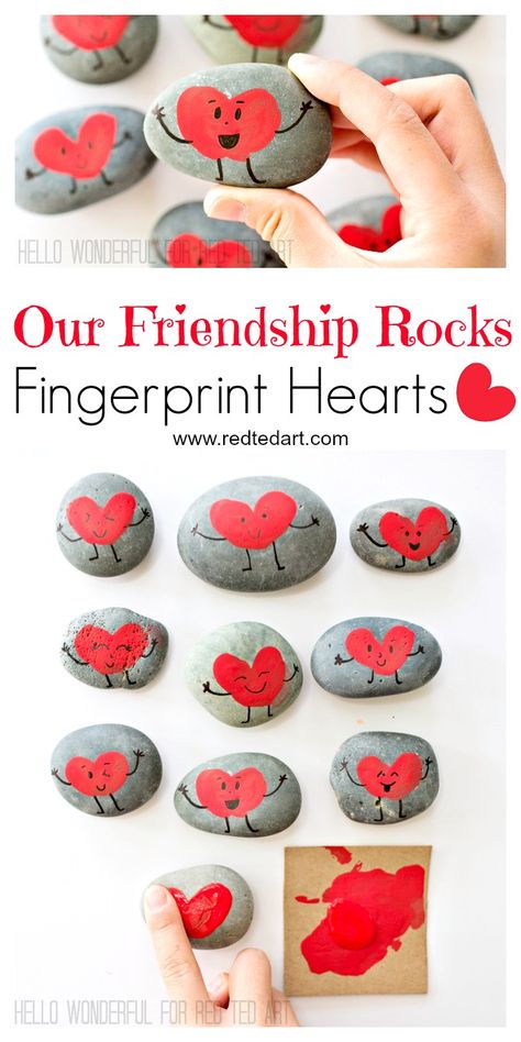 Friendship Rocks, Classroom Valentines Gifts, Thumbprint Crafts, Valentines Classroom, Unique Homemade Gifts, Saint Valentin Diy, Perfect Classroom, Fingerprint Heart, Heart Rocks