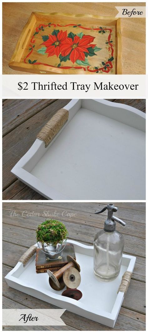 Tray Makeover, Diy Home Decor For Apartments, Thrift Store Makeover, Thrift Store Diy, Tafel Decor, Flea Market Flip, Thrift Store Crafts, Diy Upcycling, Thrift Store Finds