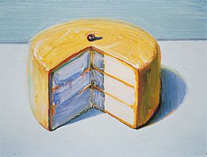 Wayne Thiebaud Cakes | Wayne Thiebaud, Lemon Cake, ca. 1983. Collection of Paul LeBaron ... Affirmation Painting, Explosion Book, Wayne Thiebaud Cakes, Doodles Food, Cake Paintings, Mondrian Art, Cake Drawing, Richard Diebenkorn, Wayne Thiebaud