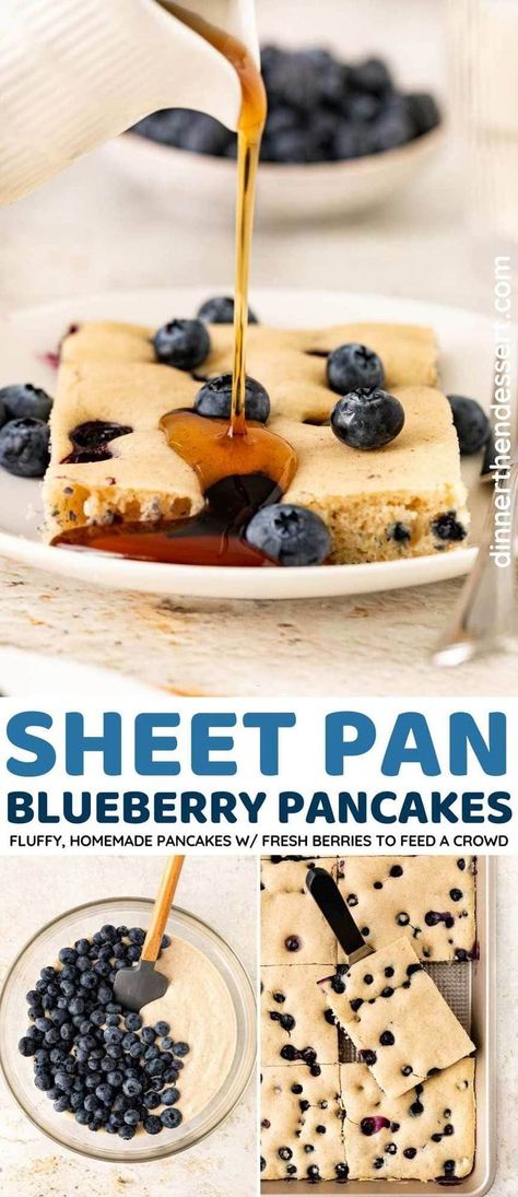 Feeding A Crowd Breakfast, Blueberry Sheet Pan Pancakes, Pancakes For A Crowd, Sheet Pan Pancakes, Pan Pancakes, Peanut Butter Pancakes, Blueberry Pancake, Making Pancakes, Flavored Pancakes