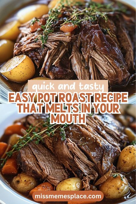 Craving comfort food? This easy pot roast recipe is your go-to solution! With a succulent beef chuck roast slow-cooked with vibrant veggies, every bite melts in your mouth. The slow cooker does all the work while you enjoy your day. You'll love the rich flavors achieved with simple ingredients like garlic, onions, and herbs. Perfect for chilly evenings or special gatherings, this dish will leave your family asking for seconds. Get ready to impress with this classic comfort food favorite! Slow Cooker Melt In Your Mouth Pot Roast, Melt In Your Mouth Pot Roast Slow Cooker, Roast Beef Joints Slow Cooker, Melt In Your Mouth Pot Roast, Pot Roast On Stove, Things To Do With Chuck Roast, Beef Chuck Roast Recipes Crockpot Easy, Best Pot Roast Recipes, Crockpot Beef Roast Recipes