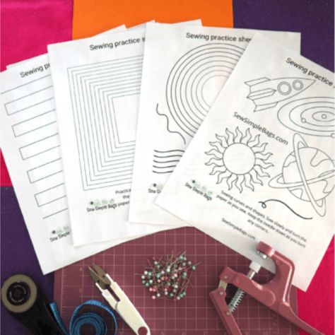 Sewing Practice Sheets for Beginners Sewing Worksheets, Sewing Practice Sheets, Sewing Sheets, Sewing Practice, Simple Sheets, Different Stitches, Straight Stitch, Simple Bags, Learn To Sew