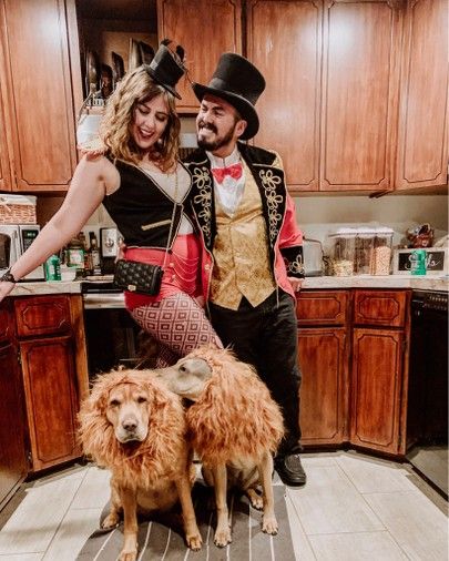 Halloween outfit - couple costume - family costume - circus - lion tamer This has to be my favorite of our family Halloween looks over the years! Although we definitely had to try a few times before successfully getting this snap - the pups were not big fans of their lion costumes even though they looked so fierce 🦁 Heads up, @Amazon Prime Day is just a few days away and all of these outfits will be on sale! Great time to go Halloween costume shopping at a discount 👍 @liketoknow.it @liketok Lion Costumes, Dog Lion Costume, Lion Tamer Costume, Circus Halloween Costumes, Family Themed Halloween Costumes, Circus Ringmaster, Ringmaster Costume, Best Couples Costumes, Themed Halloween Costumes