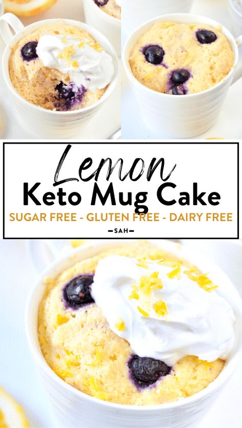 This Keto Lemon Mug Cake is the most delicious almond flour mug cake to snack on the keto diet. An easy 5-ingredient mug cake with a tangy lemon flavor and only 7 grams of net carbs. Lemon Blueberry Mug Cake, Mug Cake Gluten Free, Keto Lemon Mug Cake, Keto Lemon Blueberry, Blueberry Mug Cake, Cake Gluten Free Dairy Free, Low Carb Mug Cakes, Lemon Mug Cake, Lemon Pound Cake Recipe