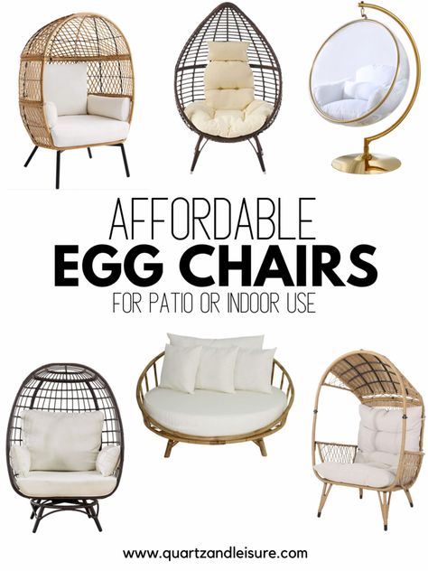 Cheap Egg Chair Options For Patio Furniture or Indoors Egg Chair Decoration Ideas, Rattan Egg Chair, Cheap Patio Furniture, Egg Chairs, Cheap Couch, Earthy Home Decor, Reading Spot, Hanging Egg Chair, Chair Options