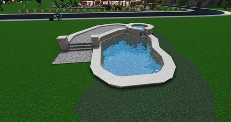 Bloxburg Pool Ideas Modern, Bloxburg Home Gym, Pool Bloxburg, Bloxburg Pool Ideas, Bloxburg Front Yard Ideas, Bloxburg Garage Ideas, Bloxburg Garage, Bloxburg Yard Ideas, Roblox House Layouts