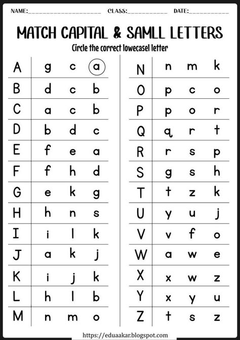 Capital Letter And Small Letter Activity, Learning The Alphabet Worksheets, Capital Small Letters Worksheet, Learning Lowercase Letters, Match Letters Worksheet For Preschool, At Worksheets For Kindergarten, Match Capital And Small Letters, Preschool Lowercase Letter Activities, Grade 1 Alphabet Worksheets