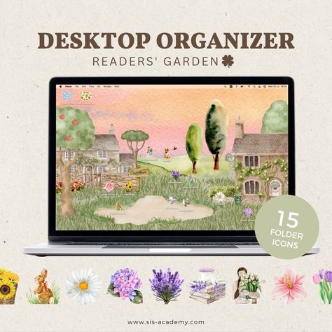 Free! Desktop Organizer Wallpaper & Folder Icons 🍀 Readers' Garden Theme Cute Desktop Folder Icons, Mac Wallpaper Desktop Organizer, Mac Folder Icons Free Png, Windows Background Aesthetic, Aesthetic Windows Desktop, Wallpaper For Mac Desktop Wallpapers, Mac Desktop Organization, Desktop Wallpapers Organizer, Desktop Folder Icons Free