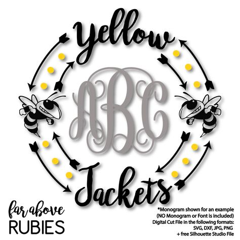 Spirit Shirt Ideas, Home Decor Palette, Decor Palette, School Spirit Shirts, Free Silhouette, Wreath Frame, Yellow Jackets, Monogram Wreath, Spirit Shirts