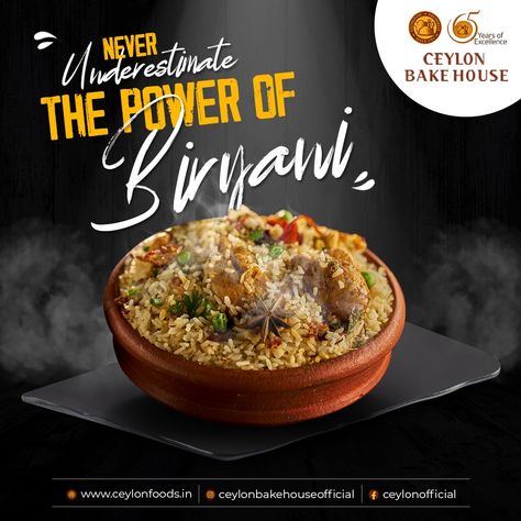 Experience exquisite dining, and indulge in authenticity that will enrich your plate with ethnic flavours.🍽️ Enjoy the great taste and ambience @ Ceylon. #CeylonBakeHouse #Food #Kochi #restaurant #Biryani Biryani Creative Post, Biryani Design, Biryani Poster Design, Biryani Creative Ads, Biryani Poster, Desi Humour, Chicken Karahi, Glazed Pork Chops, Spicy Snacks Recipes