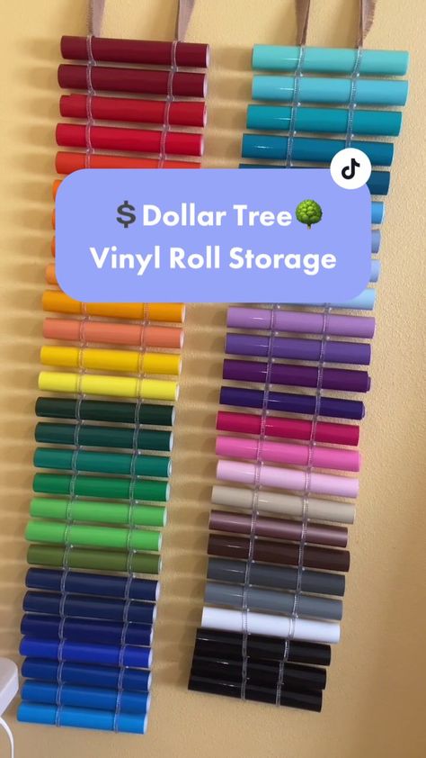 Finally tried the vinyl roll storage idea I’ve seen all over TikTok! ... | vinyl roll storage | TikTok How To Organize Cricut Vinyl, Ways To Store Cricut Vinyl, Diy Htv Vinyl Storage, Vinyl Rolls Storage Ideas, Vinyl Organization Ideas Diy, Diy Vinyl Roll Holder, Storage For Vinyl Rolls Diy, Vinyl Storage Ideas Diy Craft Rooms, Cricut Vinyl Organization Ideas