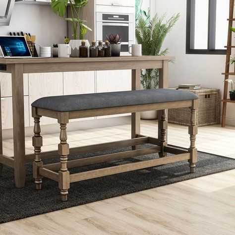 Furniture of America Adagio Farmhouse 50-inch Counter Height Bench - Bed Bath & Beyond - 31283727 Bohemian Style Kitchen, Unique Bench, Counter Height Bench, Island Seating, Bench Bed, Rustic Materials, Turned Leg, Dining Benches, Chair Types