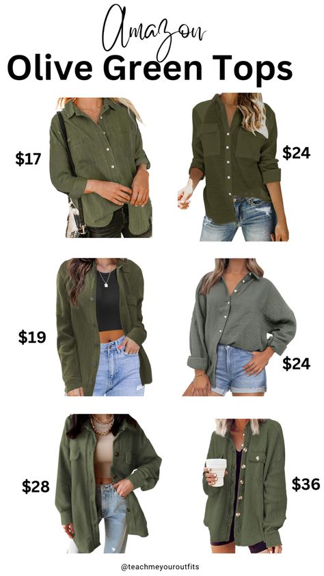 Olive Green Shirt And Jeans Outfit, Olive Shirt Women Outfit, Olive Shirt Outfit, Olive Green Top Outfit, Olive Green Shirt Outfit, Amazon Teacher Outfits, Tops From Amazon, Fall Outfits For Teachers, Green Shirt Outfits