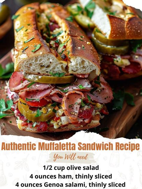 Jennifer recipes Sandwich Muffaletta, Muffleta Sandwich, Jason’s Deli Muffuletta, Italian Muffuletta Sandwich, Muffaletta Bread, Deli Sandwiches Recipes, Mufalleta Sandwich, Winter Sandwiches, Prosciutto Sandwich