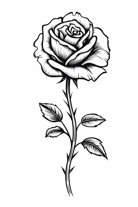 black and white drawing of a rose Basic Rose Drawing, Rose With Stem Drawing, Rose Drawing Sketch, Abc Clipart, Rose Line Drawing, Drawing Of A Rose, Pictures Of Roses, Storytelling Activities, Rose Pics