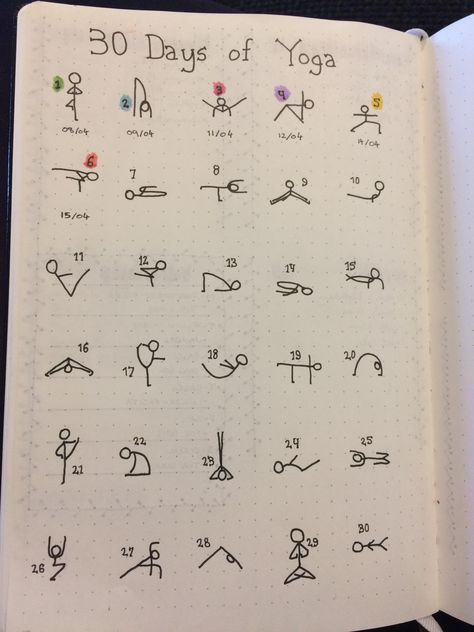 Yoga Journal Ideas, Day Structure, Drawn Poses, Yoga Tracker, Journaling 2024, Yoga Stick Figures, 30 Days Of Yoga, Minimalist Bullet Journal, Doodle Journal