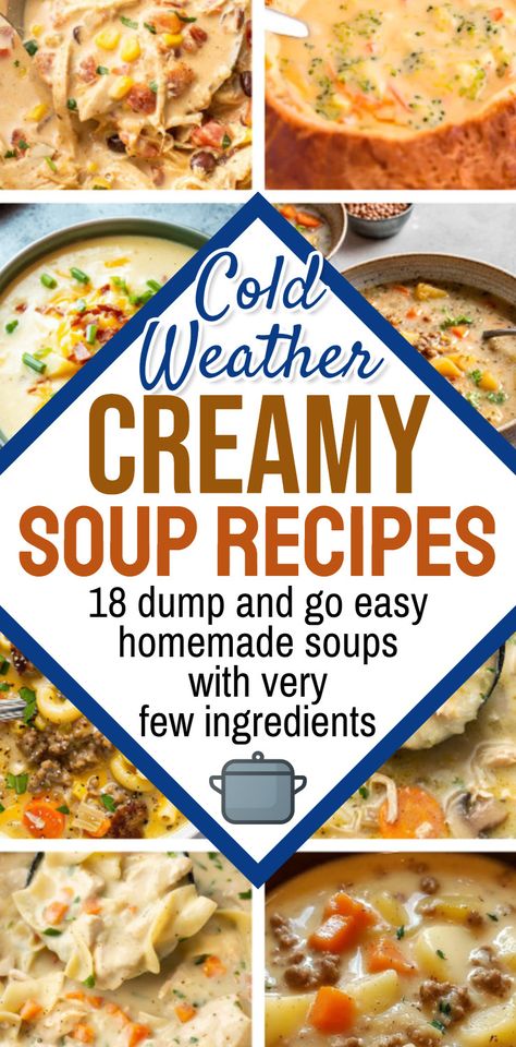 Cold Weather Creamy Soup Recipes - 18 dump and go crockpot homemade soups with few ingredients - soup recipes slow cooker!  easy dump crockpot soup recipes, easy crockpot soup recipes cold weather, dump recipes dinner crock pots, cold weather dinner ideas crockpot easy, easy crockpot recipes with few ingredients, easy crockpot soup recipes 5 ingredients, crockpot freezer dump meals easy recipes, best crockpot soup recipes ever, quick and easy dinner recipes for two simple weeknight meals, slow Dump Recipes Dinner, Dump Crockpot Soup, Dump Recipes Dinner Crock Pots, Dinner Ideas Crockpot Easy, Dump Crockpot, Crockpot Ham And Beans, Crockpot Lasagna Soup Recipe, Freezer Soups, Easy Crockpot Soup