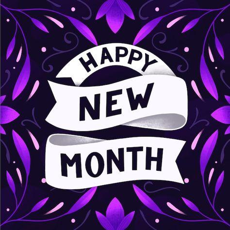 Happy new month lettering with different... | Free Vector #Freepik #freevector #lettering #typography-lettering #happy-text #typography Happy New Month Text, Month Lettering, Welcome July, Different Elements, Happy New Month, Graphics Design Ideas, Purple Gift, New Month, New Wave