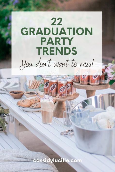 Capture the essence of graduation season with our curated list of 22 graduation party trends you don't want to miss. Whether you're planning a high school or college graduation party, these ideas will inspire you to create a unique and trendsetting party that celebrates your accomplishments in the most stylish way possible. Check out the best high school and college graduation party ideas now! Graduation Party Ideas Drinks, High School Senior Party Ideas, High School Senior Graduation Party, High Tea Graduation Party, Graduation Party At Restaurant, Best Food For Graduation Party, 2025 High School Graduation Party Ideas, Sophisticated Graduation Party Ideas, Guy High School Graduation Party Ideas