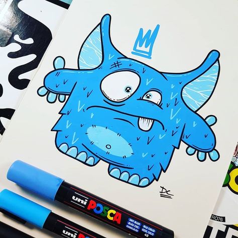 POSCA UK on Instagram: “Awww! A cute little blue monster by @studiokorp – such refined linework and expressive blue colours, we just want to give him a hug!…” Coloured Drawings Ideas, Colourful Doodle Art, Posca Graffiti, Posca Pens Illustrations, Posca Space Art, Marker Drawing Aesthetic, Posca Pens Graffiti, Blue Posca Art, Posca Art Doodle