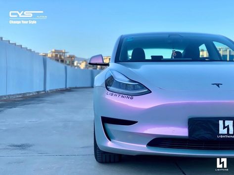 Tesla Model 3 Car Wrap, Tesla Model 3 Wrap Pink, Pink Wrapped Tesla, Opal Car Wrap, Pearl Wrap Car, Tesla Wrap Cars, Car Vinyl Wrap Ideas, Tesla Model Y Wrapped, Model Y Wrap Tesla