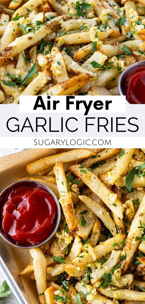 French Fries Air Fryer Recipes, Homemade Air Fryer Fries, Garlic Sauce For Fries, Simple Recipes Air Fryer, Cheesy Garlic Fries, Air Fryer Home Fries Recipe, Homemade French Fries In Air Fryer, Airfryer Home Fries, Air Fryer Sides Dishes