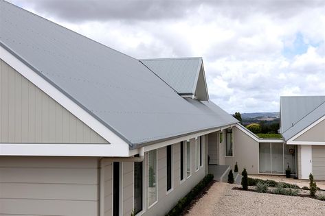 windspray and looks like gutters better in this as well Windspray Roof, Colorbond Roof, Weatherboard House, House Colours, Home Exterior Makeover, Roof Architecture, Grey Exterior, Roof Colors, Exterior Color Schemes