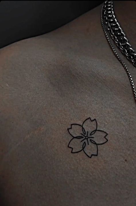 Joji Tattoos Flower, One Cherry Blossom Tattoo, Joji Sakura Tattoo, Sakura Small Tattoo, Joji Flower Tattoo, Sakura Blossoms Tattoo, Black Sakura Tattoo, Small Japanese Flower Tattoo, Sakura Flower Tattoo Black