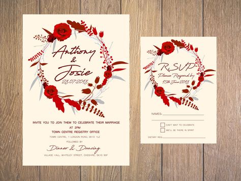 Now selling on #Etsy: Red & Ivory Wreath #WeddingInvitation Set. #weddingstationery #bridetobe #weddingplanning #weddinginspiration #love https://www.etsy.com/listing/545196095/red-ivory-wreath-wedding-invitation-set?utm_campaign=crowdfire&utm_content=crowdfire&utm_medium=social&utm_source=pinterest Invitation Card Design Red, Green Wedding Decorations, Heart Wedding Invitations, Red Wedding Theme, Wreath Wedding Invitations, Invitation Belly Band, Wreath Wedding, Belly Band Invitation, Invitation Ideas