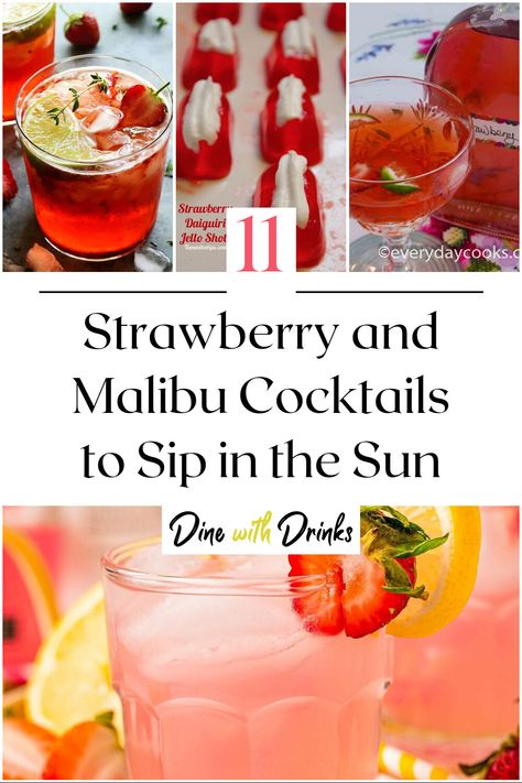 Collage of 4 strawberry and malibu cocktails. Strawberry Malibu Rum Drinks Recipes, Strawberry Malibu Rum Drinks, Strawberry Malibu, Malibu Cocktail, Malibu Mixed Drinks, Malibu Rum Drinks, Malibu Cocktails, Fruity Mixed Drinks, Rum Drinks Recipes