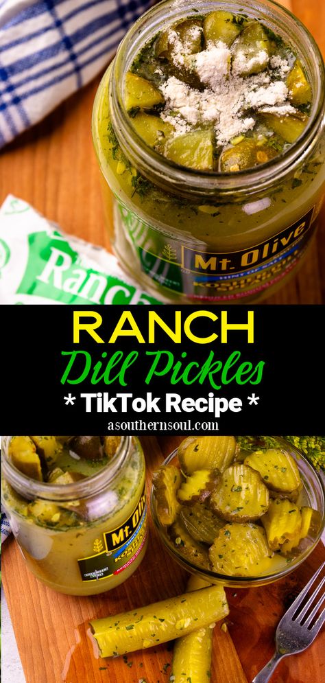 Ranch Dill Pickles (TikTok Recipe) - A Southern Soul Pickles And Ranch Packet, Ranch Pickles Wrapped In Bacon, Bacon Wrapped Ranch Pickles, Ranch Pickles Recipe, Ranch Pickles, Wrapped Pickles, Ranch Seasoning Recipes, Dill Pickle Recipe, Dill Recipes