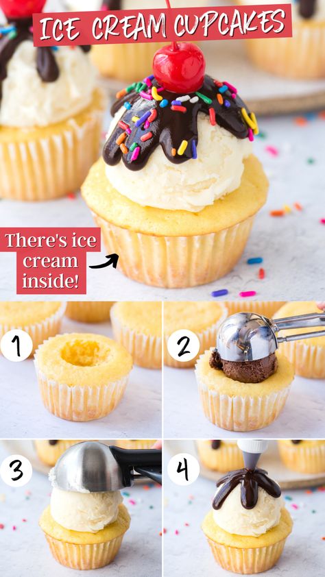 Best Birthday Cupcakes, Cupcake Tips, Desserts Board, Ice Cream Cupcake, Sundae Cupcakes, Box Cake Recipes, Ice Cream Cone Cupcakes, The Best Desserts, Fantastic Recipes