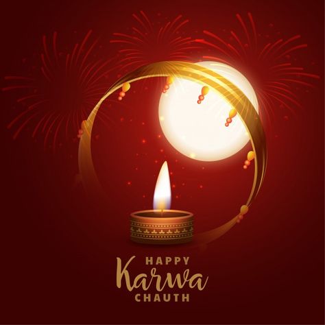 Happy karwa chauth background Free Vecto... | Free Vector #Freepik #freevector #background #woman #celebration #fireworks Happy Krwachoth Image, Happy Krvachouth, Happy Karvachauth, Karwa Chauth Images, Happy Karwa Chauth Images, Realistic Background, Happy Karwa Chauth, Jewellery Photography Inspiration, Jewellery Photography