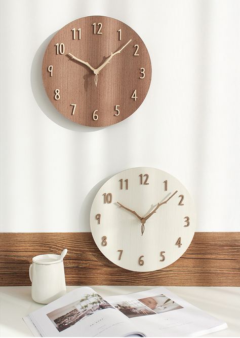 Korean creative wall clock living room clock home fashion mute wooden simple modern clock wall watch| | - AliExpress Clock On Wall Decor, Angel Room Decor, Small Bedroom Ideas For Kids, Black Wood Wall, Small Bedroom Ideas For Couples, Farmhouse Clock, Wood Minimalist, Small Bedroom Inspiration, Minimalist Clock