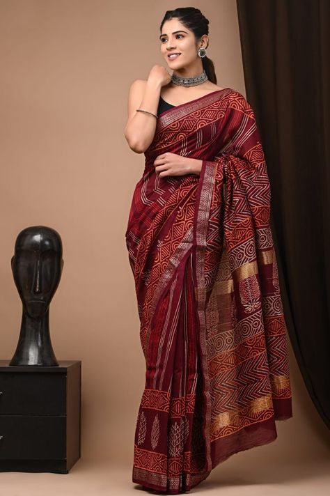 Bagru Hand block printed maheshwari silk saree || Order by whatsapp +918875877278 || Indian Outfits, Silk Saree, Block Print, Silk Sarees, Saree, Silk