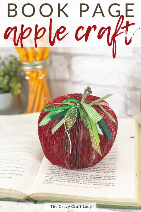 This apple book craft is the perfect way to add a unique farmhouse style accent to your home decor. Takes just a few Dollar Store supplies! Apple Craft Ideas For Adults, Apple Decorations For Fall, Apple Crafts For Adults, 3d Book Art, Apple Printing, Apple Party, Apple Crafts, Upcycle Crafts, Autumn 23