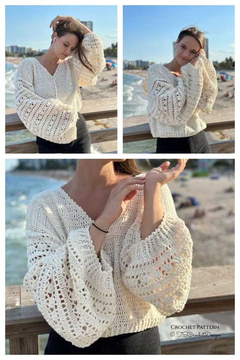 Vintage Lace Sweater Crochet Pattern Crochet Blouses For Women, Vintage Crochet Top Pattern, Vintage Crochet Cardigan Pattern, Shirt Crochet Patterns Free, Crochet Lace Sweater Pattern Free, Add Crochet To Clothing, Fall Crochet Inspiration, Elegant Crochet Patterns, Crochet Patterns Free Sweater