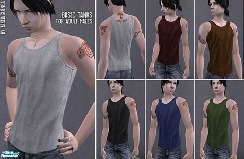 Basic Tanks for Men by Aikea_Guinea  http://www.thesimsresource.com/downloads/510128 Sims 4 Cc Men Tank Top, Sims 4 Compression Shirt Male, Sims 4 Cc Layered Shirt Male, Sims 4 Cc Male Clothing Thesimsresource, The Sims 2 Cc Clothes Male, Sims 2 Cc, Cc Clothing, Ts2 Cc, Pastel Outfit